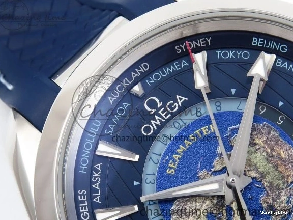 0226 Aqua Terra GMT Worldtimer 43mm VSF 1:1 Best Edition Deep Blue Dial on Blue Rubber Strap A8938 Super Clone QuickDry 7721